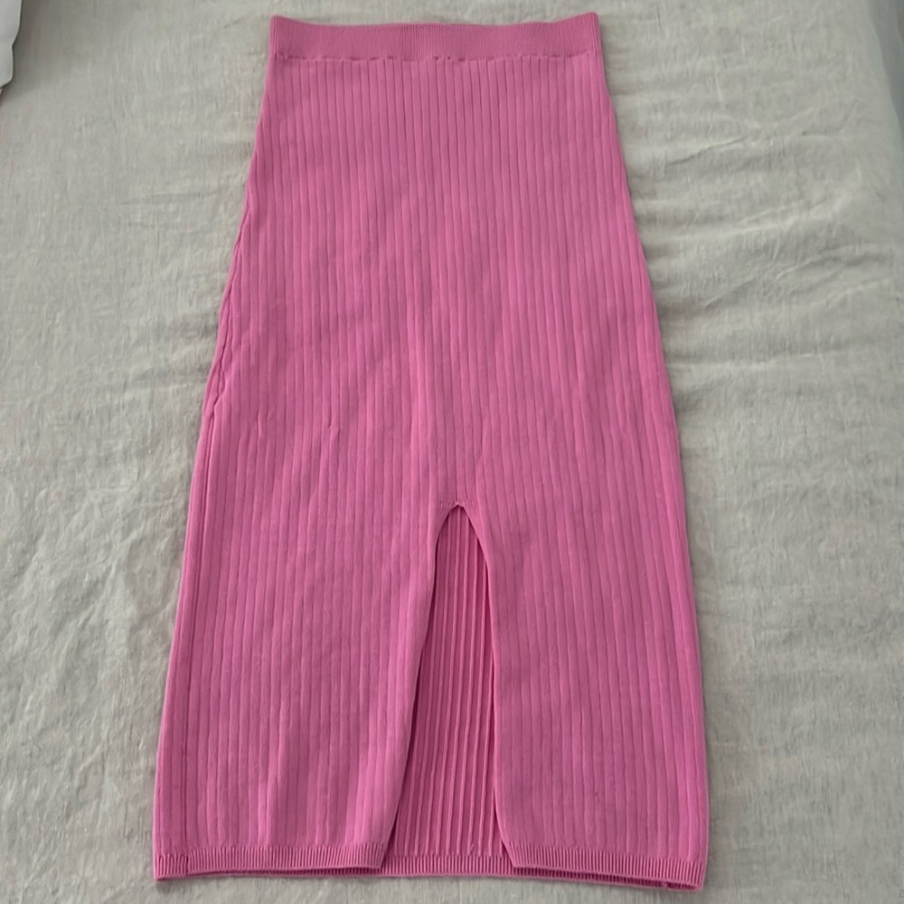 Free People Skyline Midi Skirt Pink Rib Knit S